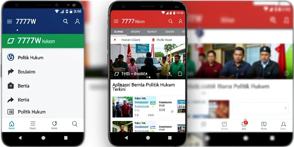 Antarmuka aplikasi 7777W menampilkan berita Politik Hukum yang terkini.