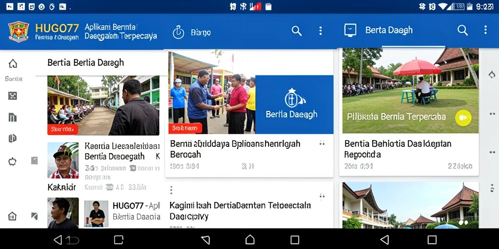 Antarmuka pengguna HUGO77 yang menampilkan berita daerah.