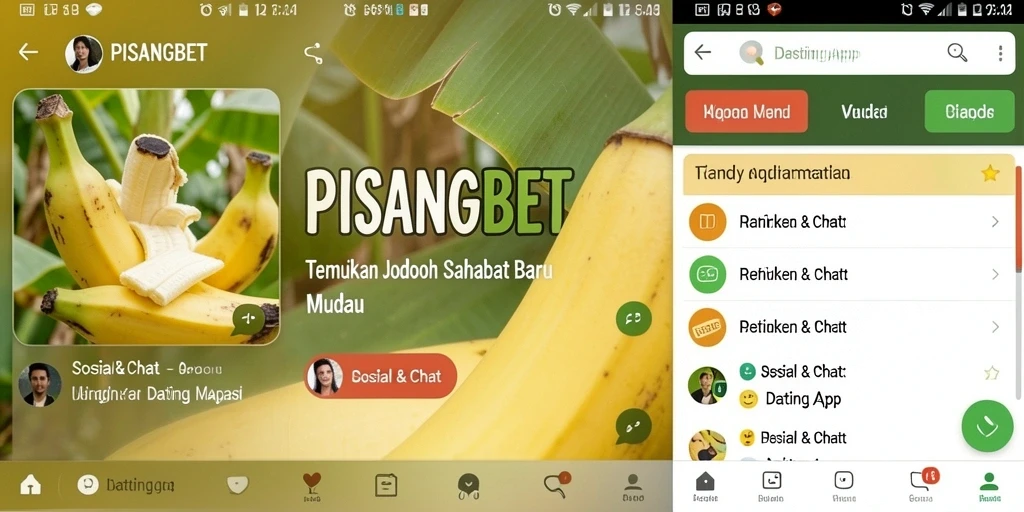 Antarmuka pengguna PISANGBET yang menarik dan fungsional untuk aplikasi dating.